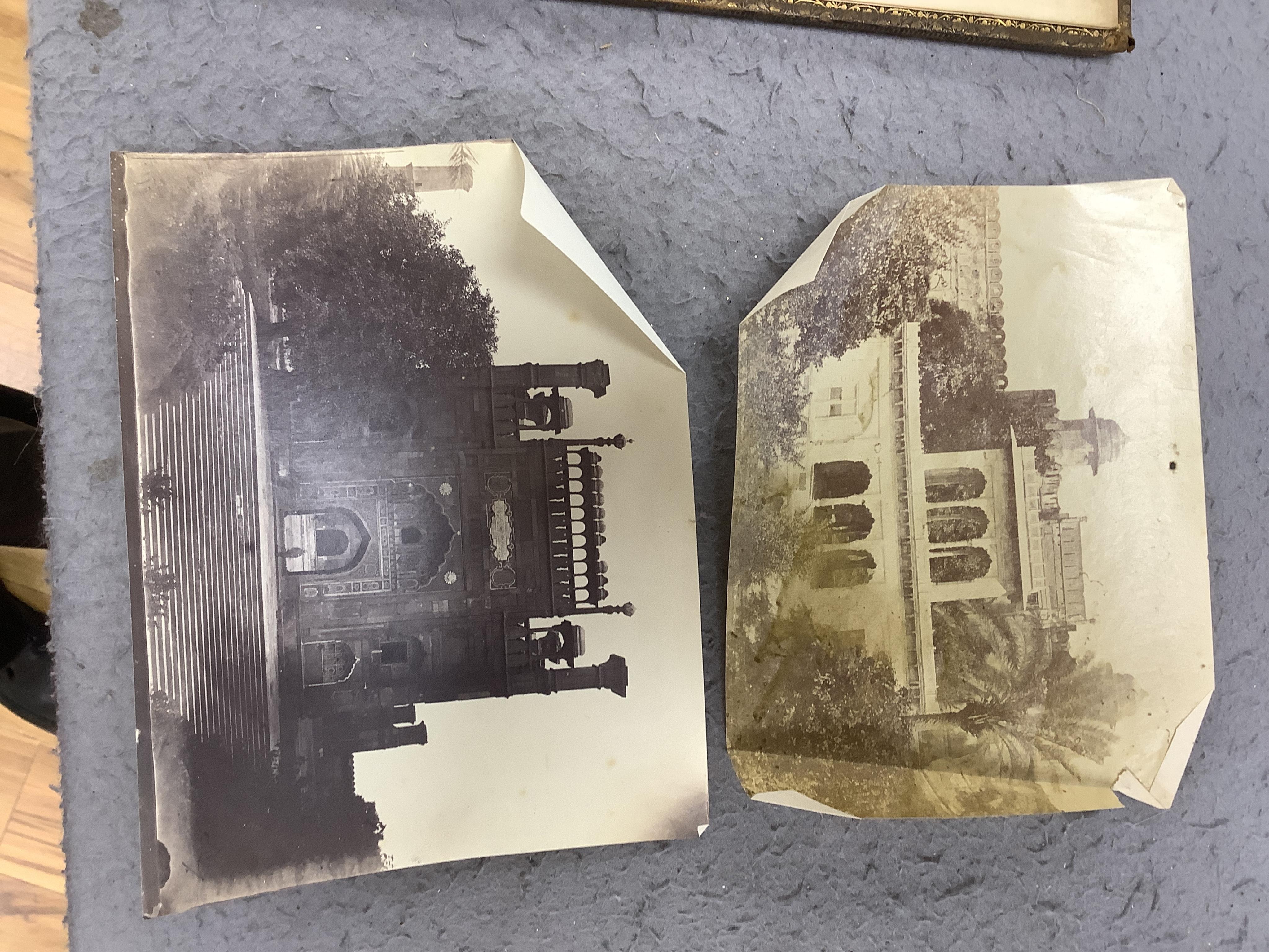 A Victorian photograph album; assorted portraits (many named) and views of India, many dated c.1860's. Condition - album spine torn, contents fair